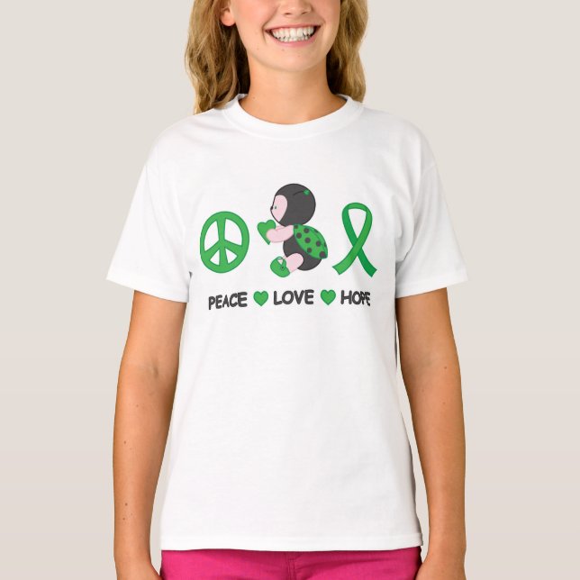 Camiseta Ladybug Peace Love Hope Green Awaration Ribbon (Anverso)