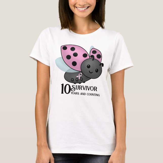 Camiseta Ladybug Pink Awareness Ribbon Superviviente de 10  (Anverso)