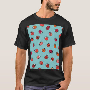 Camiseta Ladybugs, fondo azul, encantadora pieza sin costur