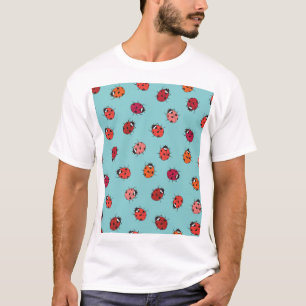 Camiseta Ladybugs, fondo azul, encantadora pieza sin costur