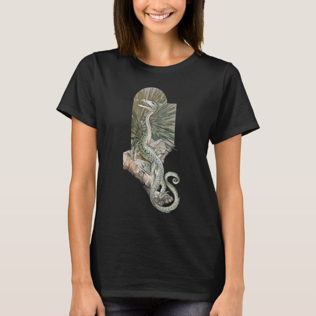 Camiseta Lagarto Dragón Mitológico en Rocas, Mitología Anti (Anverso)