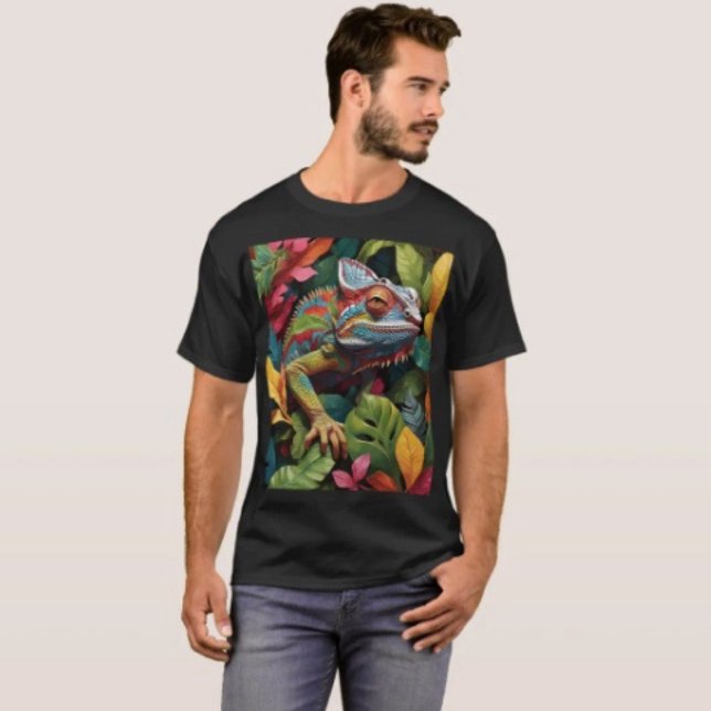 Camiseta Lagarto Hojas & Color ( Colourful Lizard Tropical Jungle Art Graphic T-Shirt  100%  cotton unisex standard fit. 
)
