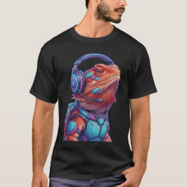 Camiseta Lagarto Neon Dragón Barbudo Jugador Cyberpunk