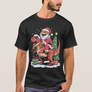 Camiseta Lagarto Santa montando un T-Rex de Navidad