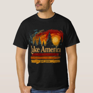 Camiseta Lago América Atardecer Vintage Hombres Mujeres