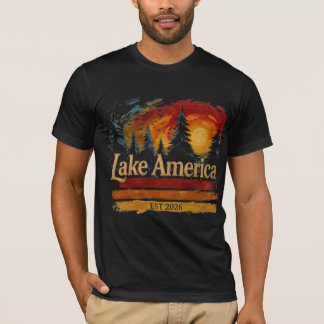 Camiseta Lago América Atardecer Vintage Hombres Mujeres
