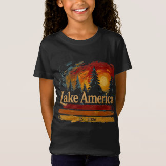 Camiseta Lago América Atardecer Vintage Hombres Mujeres