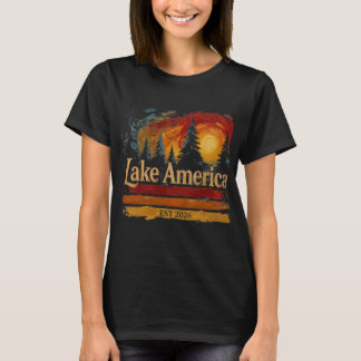 Camiseta Lago América Atardecer Vintage Hombres Mujeres