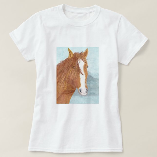 Camiseta Lago Brown Wild Horse Blue Mountain - acrílico. (Diseño del anverso)