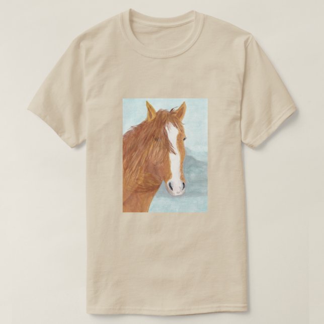 Camiseta Lago Brown Wild Horse Blue Mountain - acrílico. (Diseño del anverso)