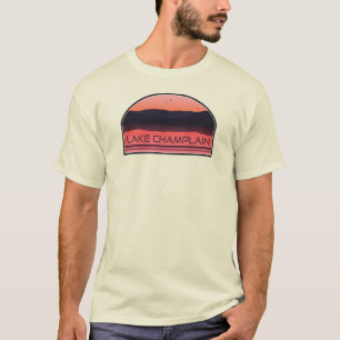 Camiseta Lago Champlain Nueva York Vermont Amanecer Rojo