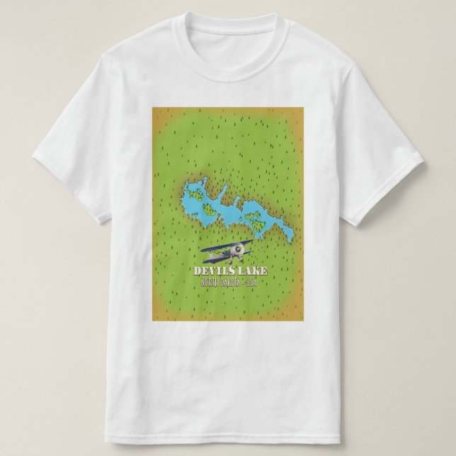 Camiseta Lago Devi Dakota del Norte mapa de EE. UU. (Diseño del anverso)