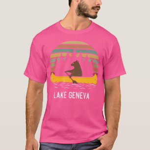 Camiseta Lago Ginebra Vintage Retro Sunset Bear Canoe Outdo