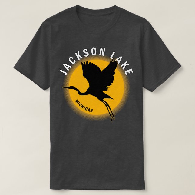 Camiseta Lago Jackson en Michigan Heron Sunrise (Diseño del anverso)