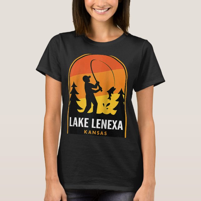 Camiseta Lago Lenexa Kansas Pescando Raglan (Anverso)