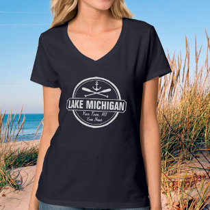 Camiseta Lago Michigan, ciudad personalizado, nombre, ancla