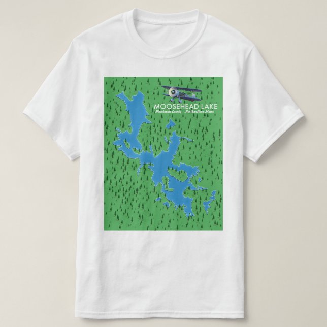 Camiseta Lago Moosehead, Condado de Piscataquis, mapa T-Shi (Diseño del anverso)