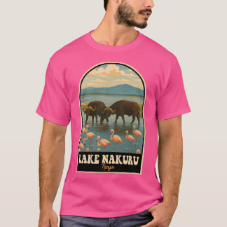 Camiseta Lago Nakuru Kenya Flamingos Y Búfalo Vintage Tr