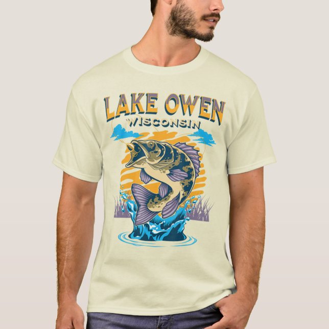 Camiseta Lago Owen Wisconsin Pesca Camping Vintage Verano (Anverso)