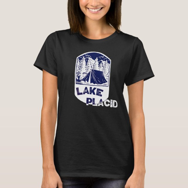 Camiseta Lago Placid Nueva York Camping Tent Senderismo Mon (Anverso)