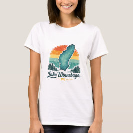 Camiseta Lago Winnebago WI Mapa de Contorno de la puesta de