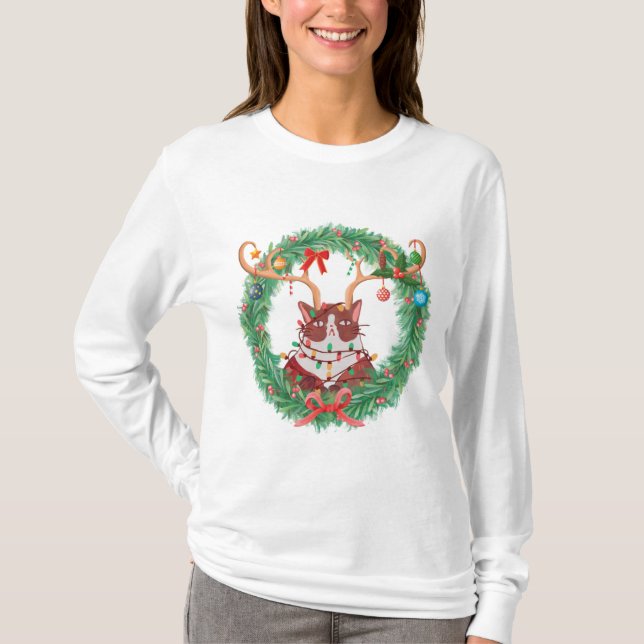 Camiseta Lágrimas de gato de Navidades malhumorados corean  (Anverso)