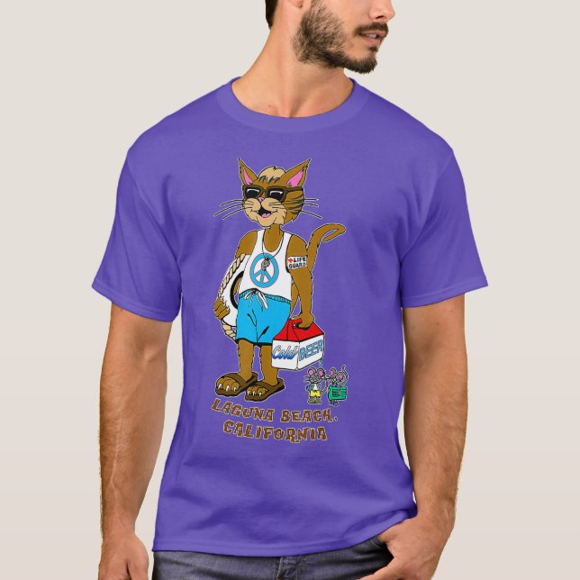 Camiseta Laguna Beach CA Funny Cat Life Guard y Beach (Anverso)