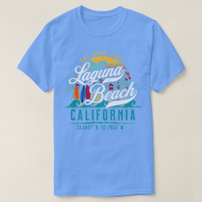 Camiseta Laguna Beach California Retro Sun Sand Surf Palm T (Diseño del anverso)