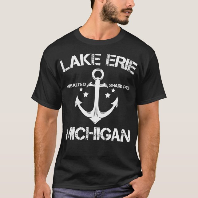 Camiseta LAKE ERIE MICHIGAN Gracioso Campamento de pesca Su (Anverso)