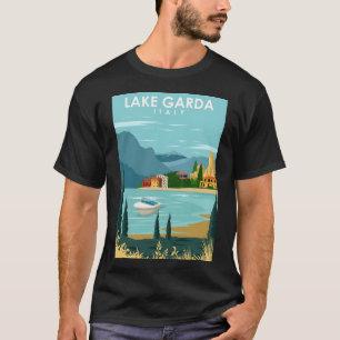 Camiseta Lake Garda Italia Vintage Mínimo Retro Travel Post
