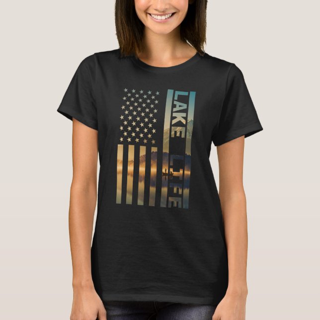 Camiseta Lake Life American Flag Dock Sunset Wakeboarder Po (Anverso)