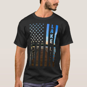 Camiseta Lake Life Bandera Americana Dock Sunset Power Bot 