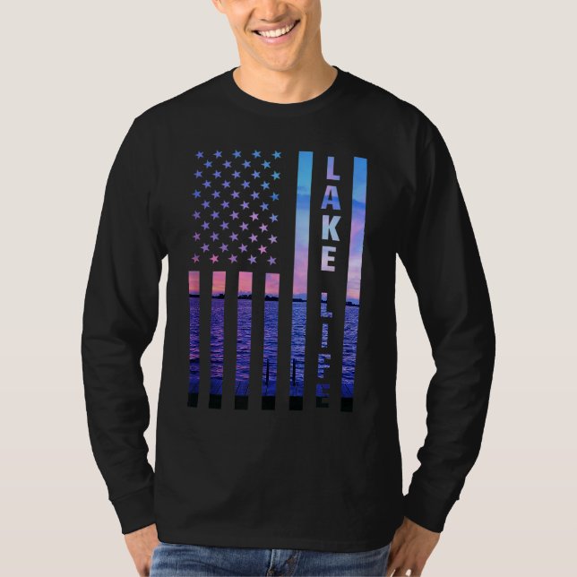 Camiseta Lake Life Bandera Americana Dock Sunset Wakeboarde (Anverso)