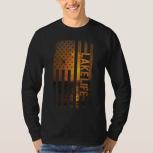 Camiseta Lake Life Bandera Americana Dock Sunset Wakeboarde