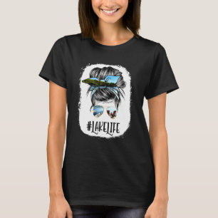 Camiseta Lake Life Messy Bun Hair Chica Mujeres Retro Lake