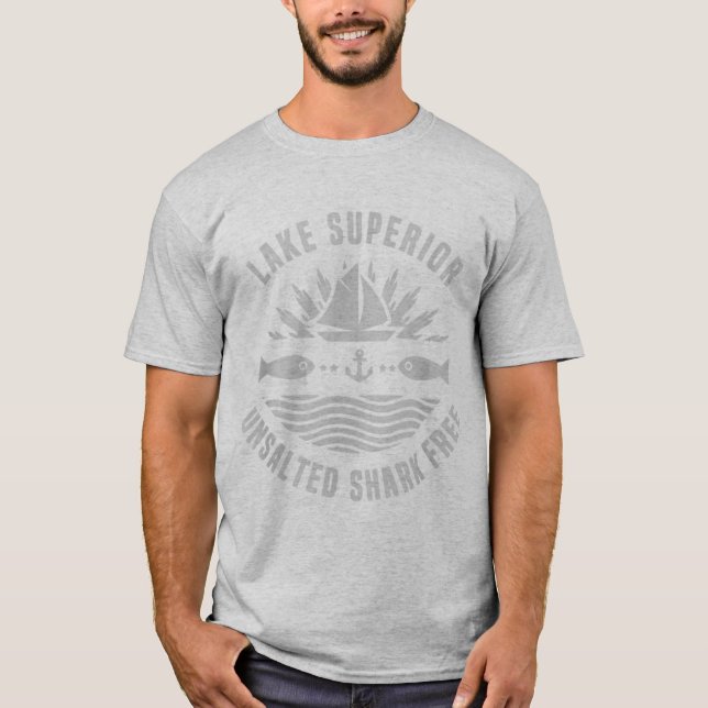 Camiseta Lake Superior Unsalted Shark Free Great Lakes Fish (Anverso)