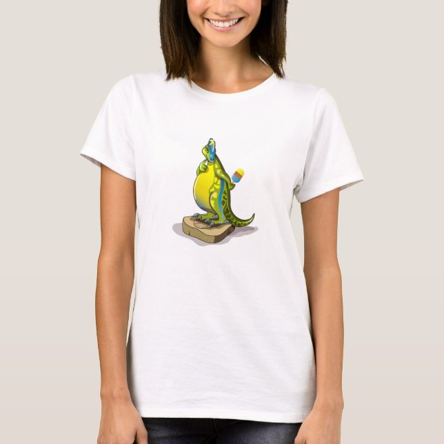 Camiseta Lambeosaurus Parado En Una Escala De Peso. (Anverso)
