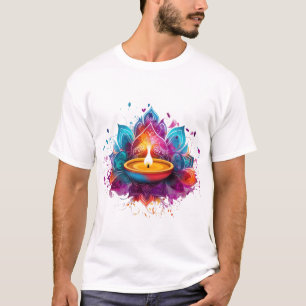 Camiseta Lámpara de aceite Diwali Diya colorida arte Mandal