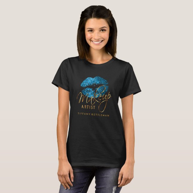 Camiseta Lámparas de Purpurina azul turquesa maquillador (Anverso completo)