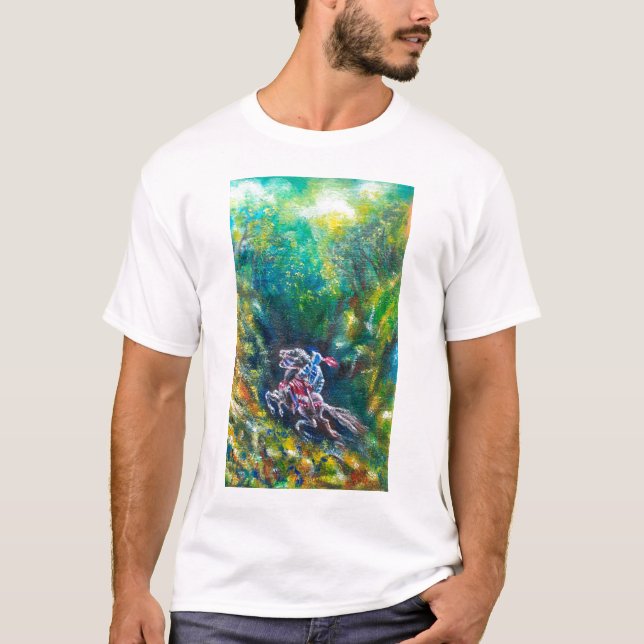 CAMISETA LANCELOT DE NOCHE, CABALLO EN BOSQUE VERDE (Anverso)
