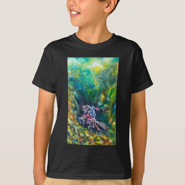 CAMISETA LANCELOT DE NOCHE, CABALLO EN BOSQUE VERDE (Anverso)