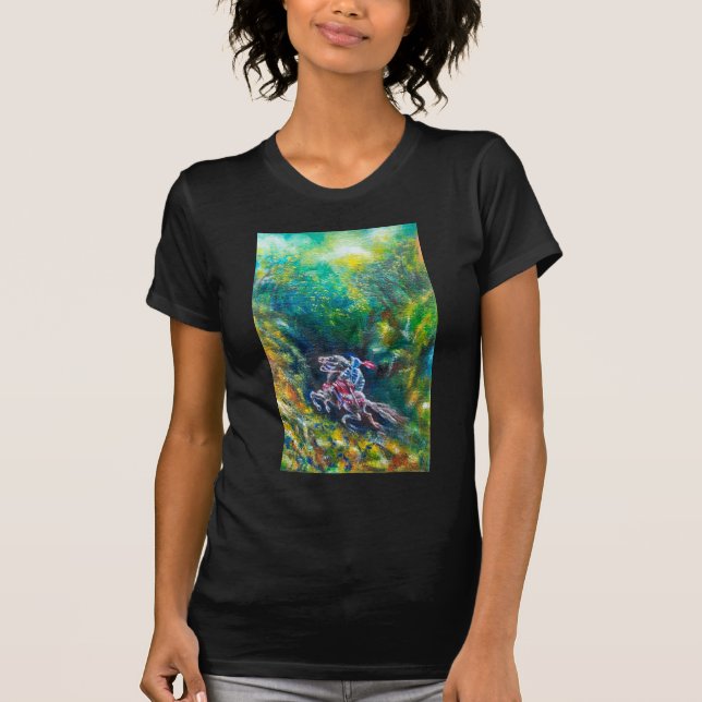 CAMISETA LANCELOT DE NOCHE, CABALLO EN BOSQUE VERDE (Anverso)