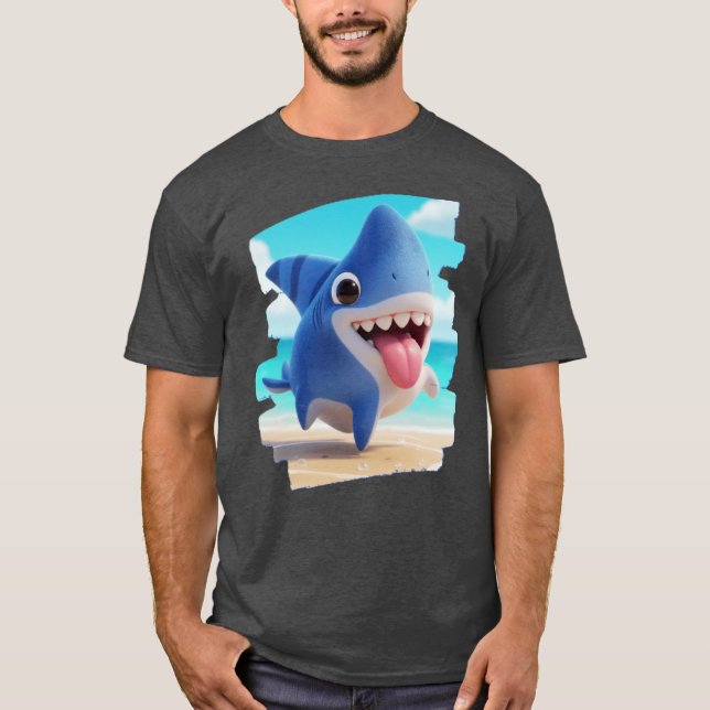 Camiseta Land Half Cute Dog Half Whimsical Shark 3D retro (Anverso)