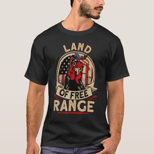Camiseta Land of Free Range USA Chicken 4th of July Mama He (Anverso)