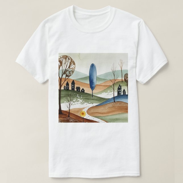 Camiseta landscape of hills with small houses (Diseño del anverso)