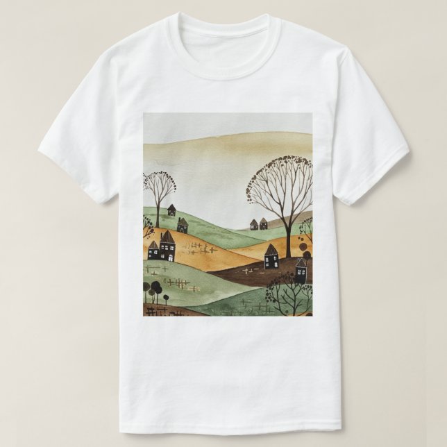 Camiseta landscape of hills with small houses (Diseño del anverso)
