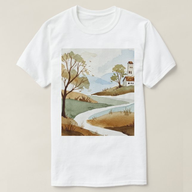 Camiseta landscape of hills with small houses (Diseño del anverso)