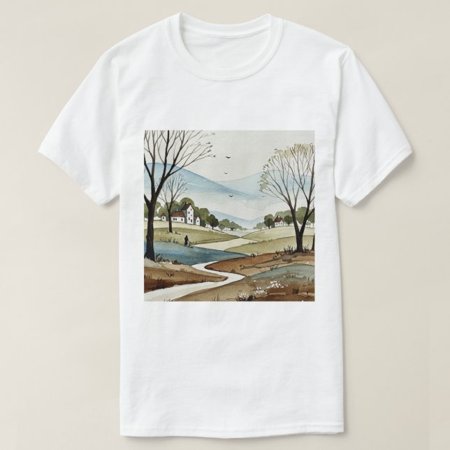 Camiseta landscape of hills with small houses (Diseño del anverso)