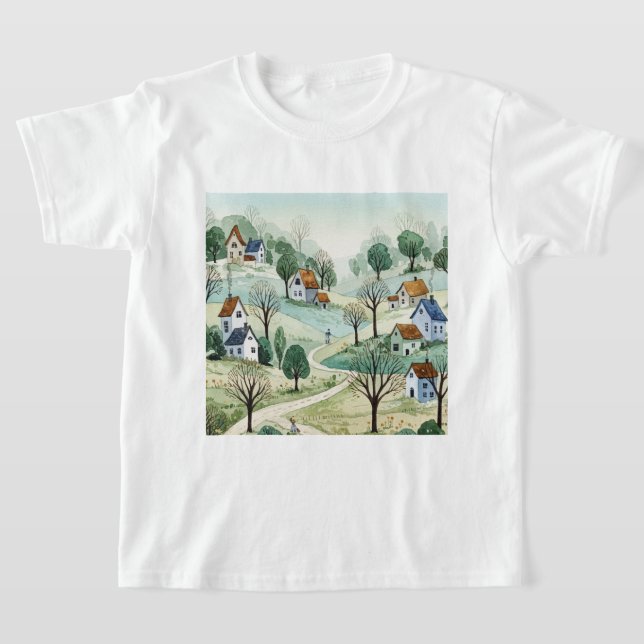 Camiseta landscape of hills with small houses (Distribución)