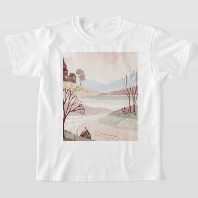 Camiseta landscape of hills with small houses (Distribución)